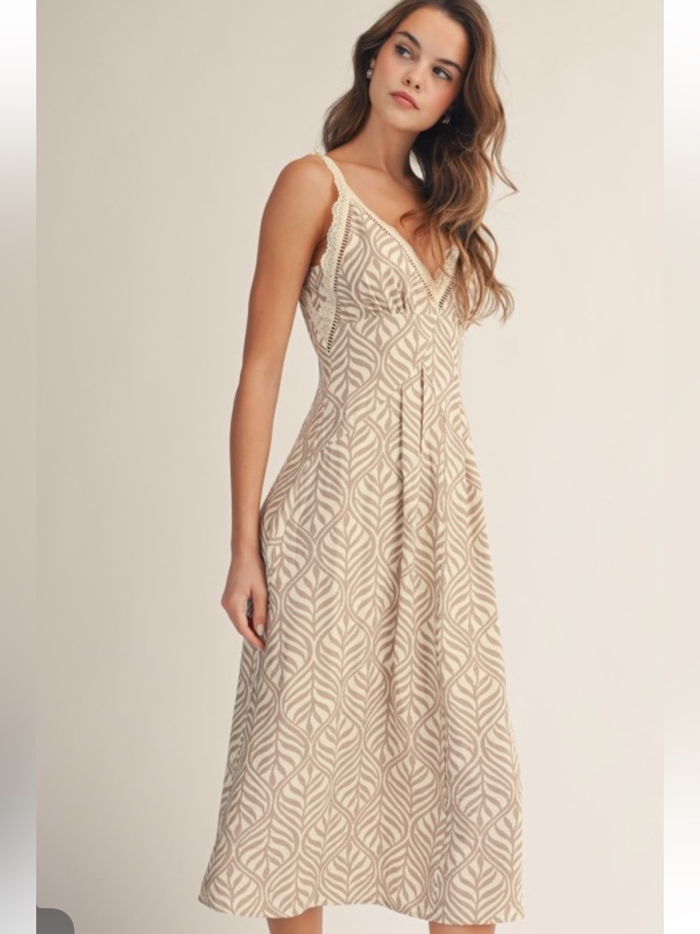 2012. Lovlov lace trim midi length sleeveless tan dress